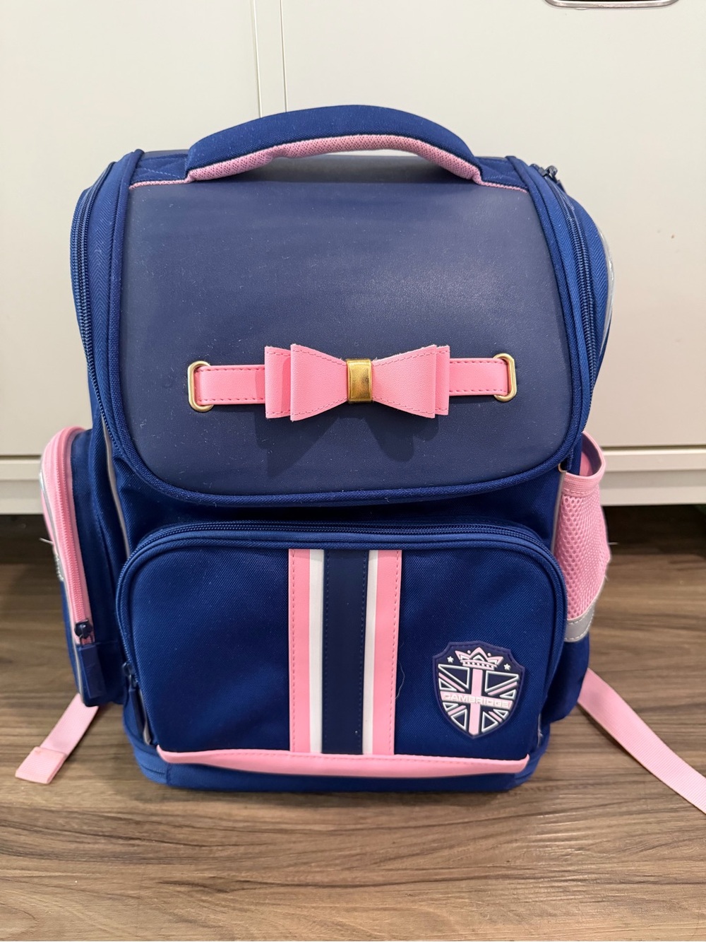 Girls Navy and Pink Bow School Backpack hard shell